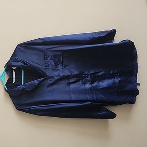 Victoria's Secret Satin Pajama Top Sleepgown M Navy Blue Long Sleeve Oversized